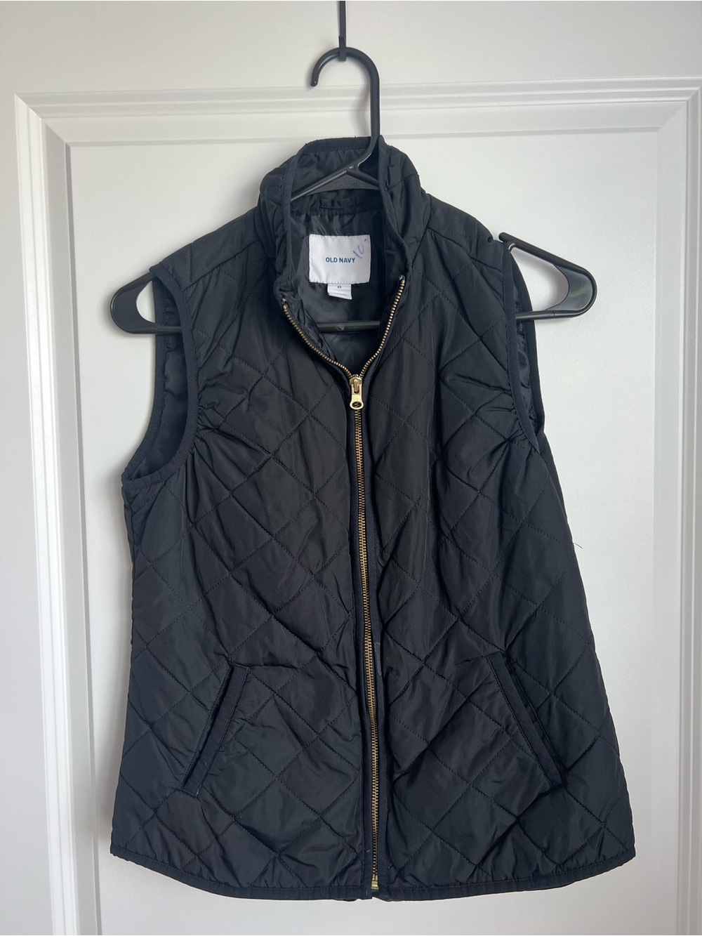Old Navy Black Quilted Puffer Vest with Gold Zipper